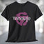 Pink Record Adaptor Wine Life T-Shirt featuring a retro 45 record adapter and WineLife logo on a black tee.