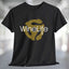 Yellow Record Adapter Wine Life T-Shirt featuring a nostalgic yellow record adapter and stylish Wine Life logo on a black shirt.