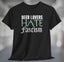 Black t-shirt with decorative text Beer Lovers Hate Fascism on front