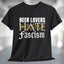 Black t-shirt with decorative text Beer Lovers Hate Fascism on front