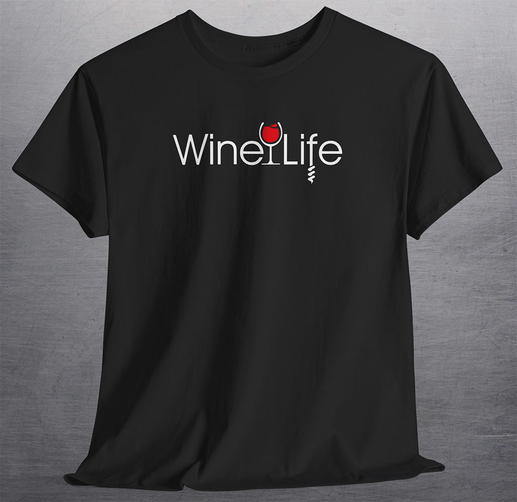 Wine Life TShirt - Red Corkscrew Logo on Front