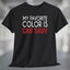 My Favorite Color is Cab Sauv T-Shirt displayed on a black unisex t-shirt showcasing the phrase in bold white and red text.