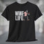 Hawaiian Bigfoot Wine T-Shirt featuring a graphic of Bigfoot holding a glass of wine and wearing a Hawaiian shirt.