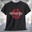 Red Record Adaptor Wine Life T-Shirt featuring a retro design and Wine Life logo on a black background.