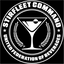 United Federation of Beverages Stirfleet Command logo, white graphic design on black background, with martini glass and olive branches