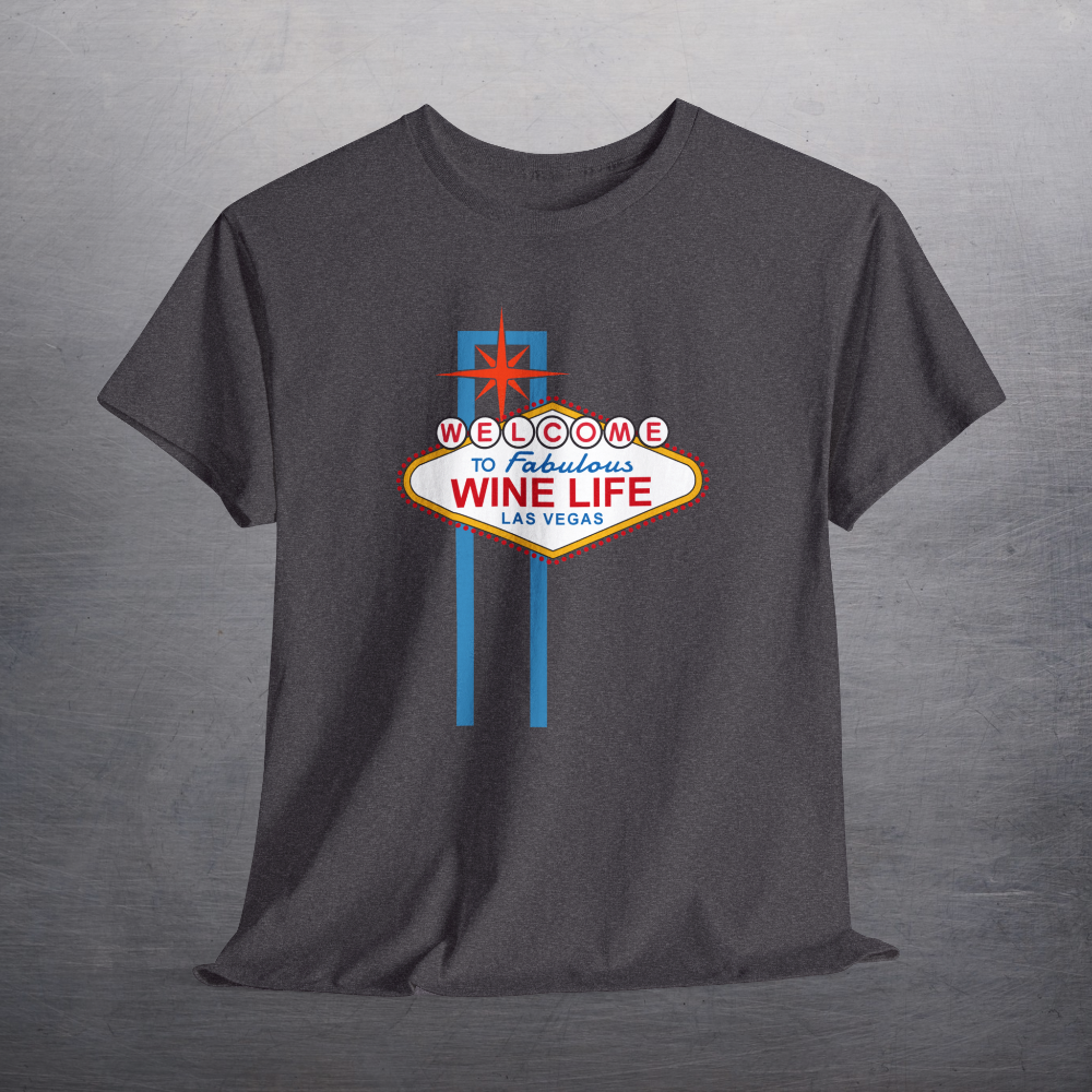 Heather charcoal gray shirt with Welcome to Fabulous Las Vegas sign on front of shirt