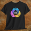 Black shirt with colorful graphic Venn diagram of spirits, mead, wine, and Beer You Are Here in center