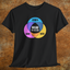 Black shirt with colorful graphic Venn diagram of spirits, beer, wine, and Mead You Are Here in center