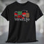 Wine Factory T-Shirt showcasing a funky winery illustration and the 'Wine Life' logo on a black t-shirt.