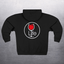 Round Wine LIFE logo Hoodie Jacket back view featuring a large round logo with a glass of red wine.