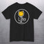 Back view of Round Yellow Wine LIFE Logo T-Shirt featuring a wine glass and Life logo design.