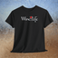 Red Wine Life Jagged Logo T-Shirt featuring a Wine Life logo with a wine glass on a black t-shirt.