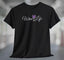 Purple Wine Life Script Logo T-Shirt featuring a Wine Life graphic with a wine glass on a black t-shirt.