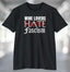 Black t-shirt with decorative text Wine Lovers Hate Fascism on front