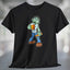 Zombie Beer T-Shirt featuring a cartoon zombie enjoying a cold beer on a black tee.