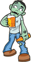 Zombie Beer Sticker Decal featuring a whimsical cartoon zombie holding a beer and a bottle.