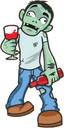 Zombie Wine Sticker Decal featuring a cartoon zombie holding a glass of wine and a bottle in casual attire.