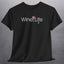 Pink Wine Life Corkscrew Logo T-Shirt showcasing a stylish logo on a black short sleeve tee for wine enthusiasts.