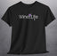 Wine Life logo with purple wine glass and corkscrew on black shirt
