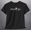 White Wine Life Corkscrew Logo T-Shirt displayed on a black unisex short sleeve t-shirt.