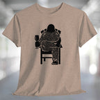 Bigfoot Wine T-Shirt featuring a Sasquatch relaxing in a chair with a glass of wine, perfect for wine lovers.