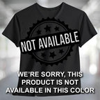 A black V-neck T-shirt with text saying “WE’RE SORRY, THIS PRODUCT IS NOT AVAILABLE IN THIS COLOR.”.