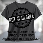 A dark heather gray charcoal V-neck t-shirt with text that says Not Available WE'RE SORRY, THIS PRODUCT IS NOT AVAILABLE IN THIS COLOR.
