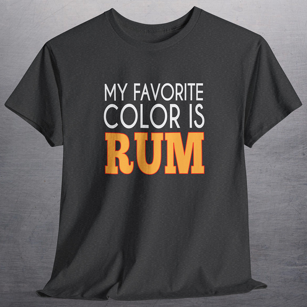 heather charcoal gray t-shirt with white and yellow text My Favorite Color is Rum
