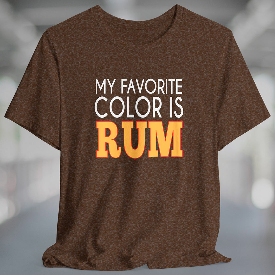heather brown t-shirt with white and yellow text My Favorite Color is Rum