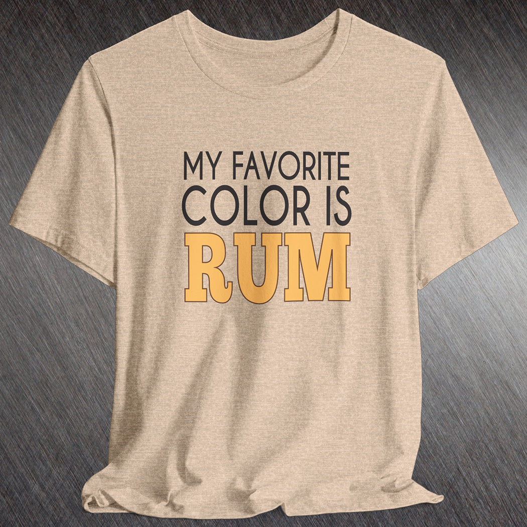 heather tan t-shirt with white and yellow text My Favorite Color is Rum