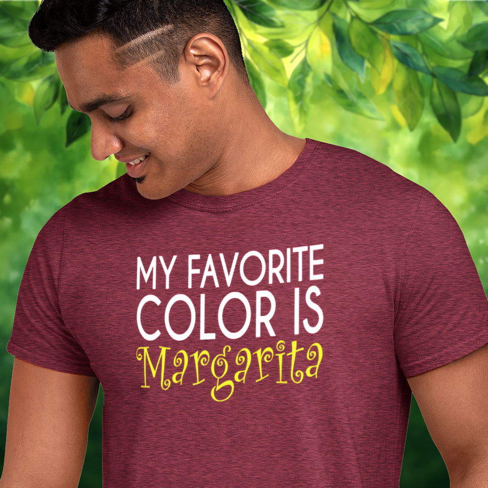 My Favorite Color is Margarita T-Shirt worn by a man with foliage background. Main image