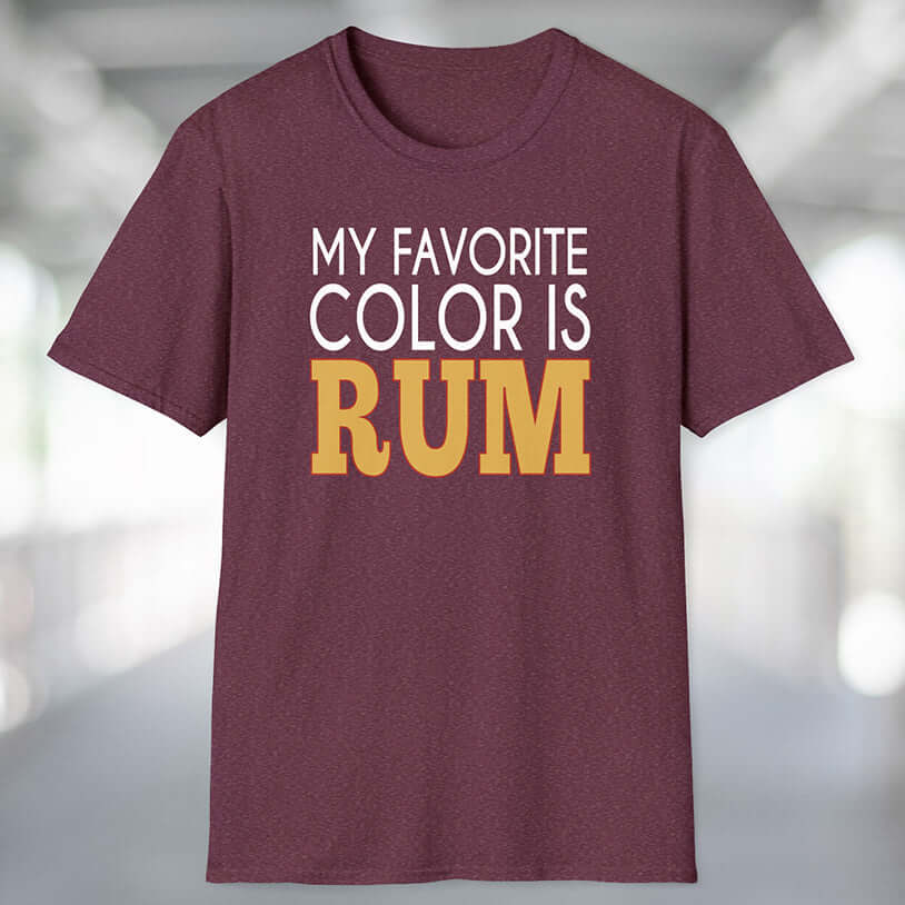 My Favorite Color is Rum T-Shirt in burgundy color, featuring bold text design for drink lovers.
