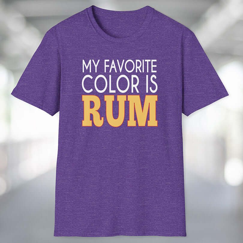 My Favorite Color is Rum T-Shirt displayed on a purple tee, celebrating the joy of rum drinking.