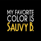 My Favorite Color is Sauvy B T-Shirt design with bold lettering on a black background.
