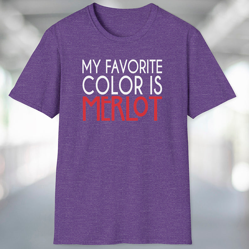 Heather purple Wine Life t-shirt with 'My Favorite Color is Merlot' text