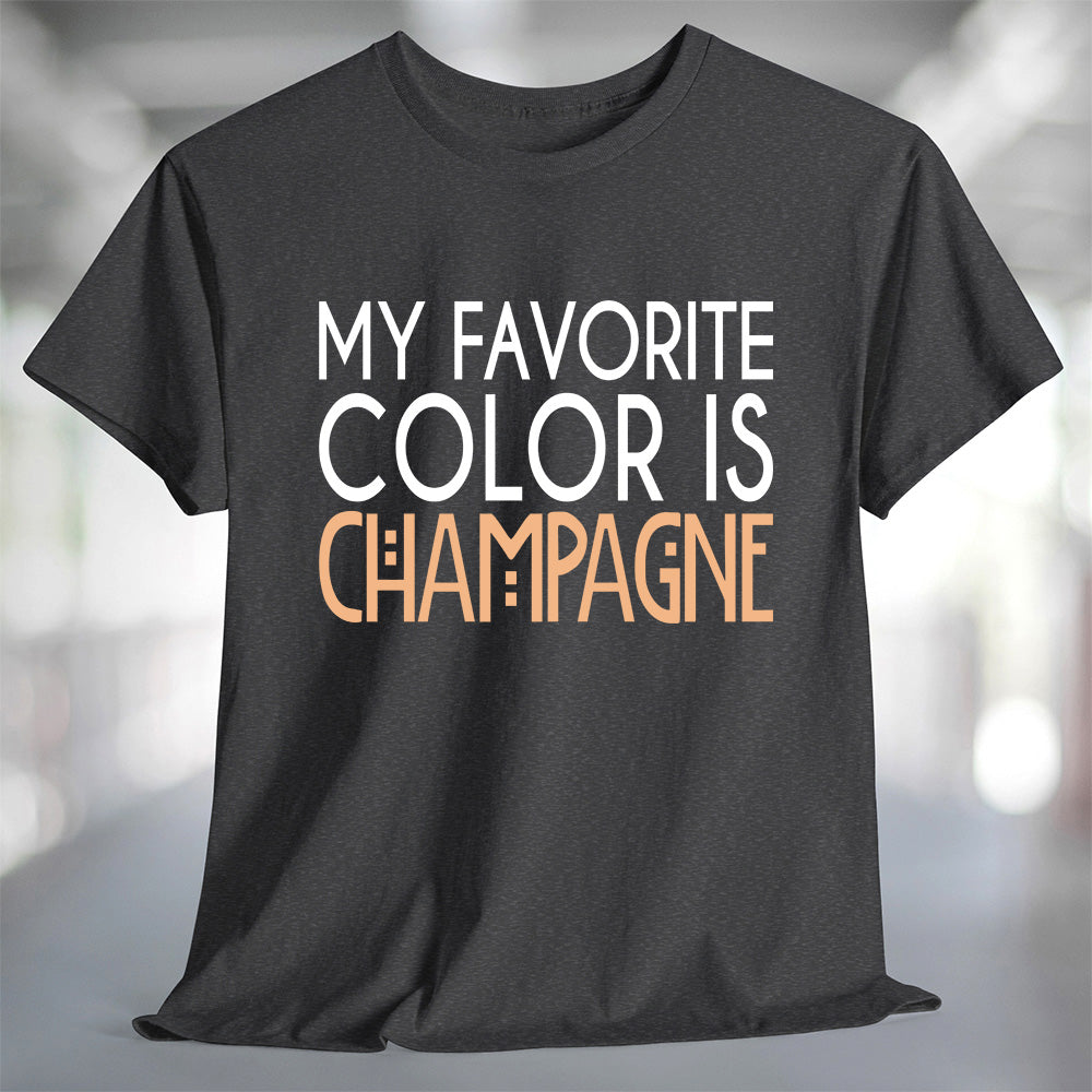 My Favorite Color is Champagne T-Shirt displayed on a soft charcoal tee, perfect for casual wear.