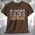 My Favorite Color is Champagne T-Shirt displayed on a stylish brown background.