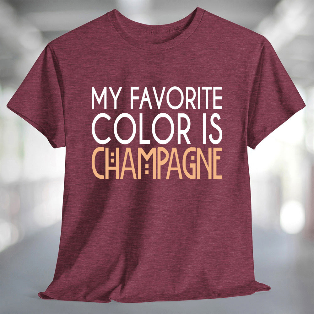 My Favorite Color is Champagne T-Shirt on a maroon tee, perfect for showcasing fun personality and comfort.
