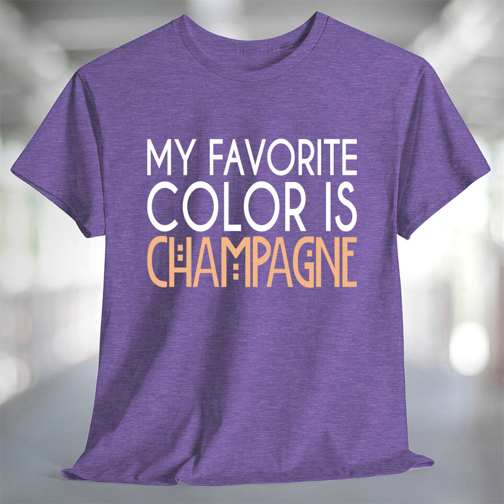 My Favorite Color is Champagne T-Shirt on a purple t-shirt, showcasing a fun and stylish design.