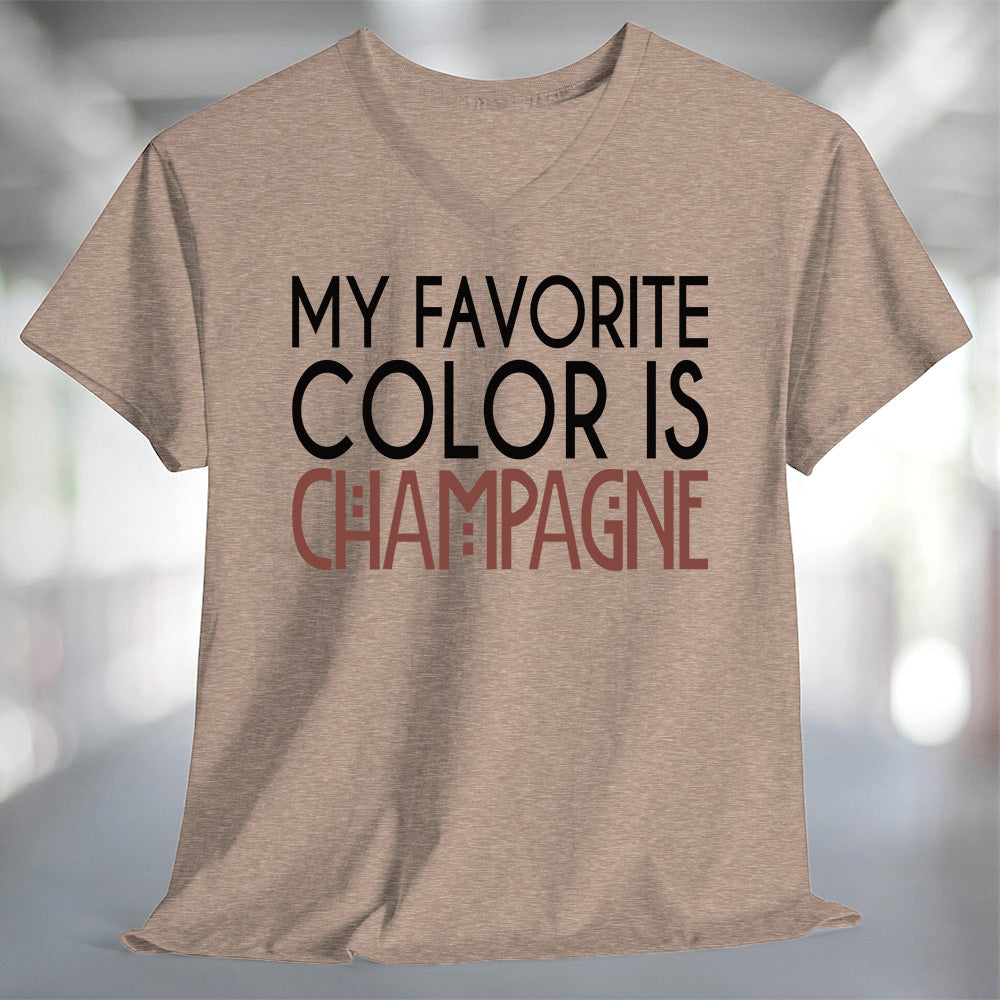 My Favorite Color is Champagne T-Shirt displayed on a gray background showcasing fun lettering and soft fabric.
