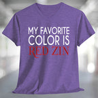 My Favorite Color is Red Zin T-Shirt featuring a v-neck design in purple fabric.