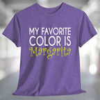 My Favorite Color is Margarita T-Shirt displayed on a purple background, featuring playful typography.