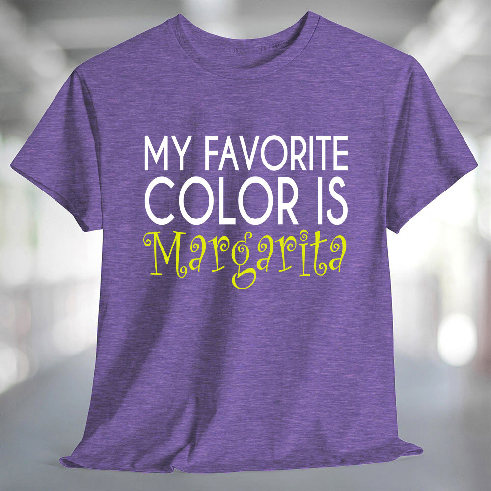 My Favorite Color is Margarita T-Shirt displayed on a purple background, featuring playful typography.