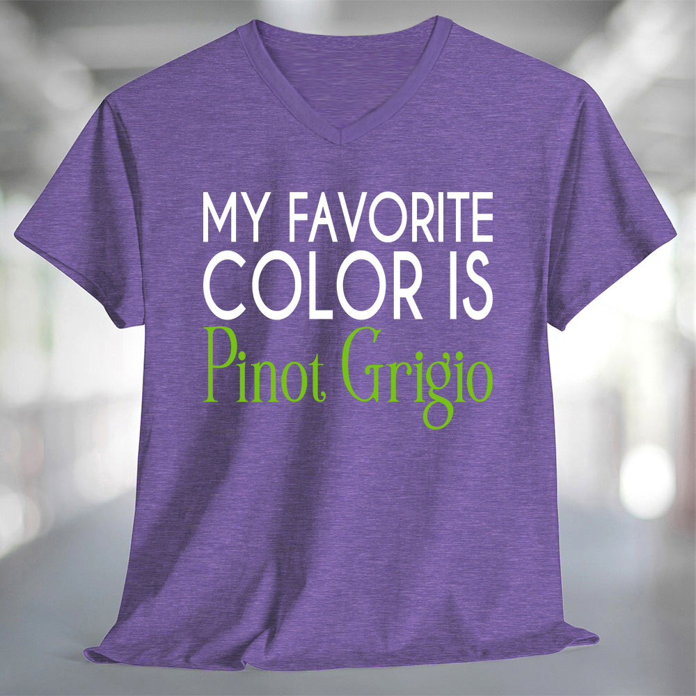 My Favorite Color is Pinot Grigio T-Shirt in purple with white and green text design.