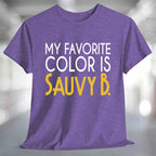 My Favorite Color is Sauvy B T-Shirt in purple with bold text.