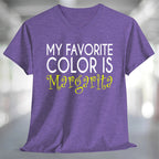 My Favorite Color is Margarita T-Shirt displayed on a purple v-neck tee, showcasing fun typography.
