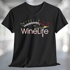 Red Wine Life Overload T-Shirt featuring a stylish Wine Life graphic on a black v-neck tee.