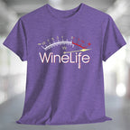 Red Wine Life Overload T-Shirt featuring vibrant Wine Life graphic design on a purple tee