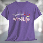 Red Wine Life Overload T-Shirt featuring a unique Wine Life design on a purple v-neck.