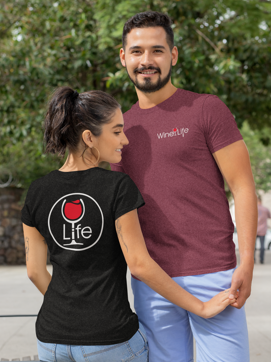 Wine Life T Shirt- Round LIFE Logo on Back, Small logo on Front